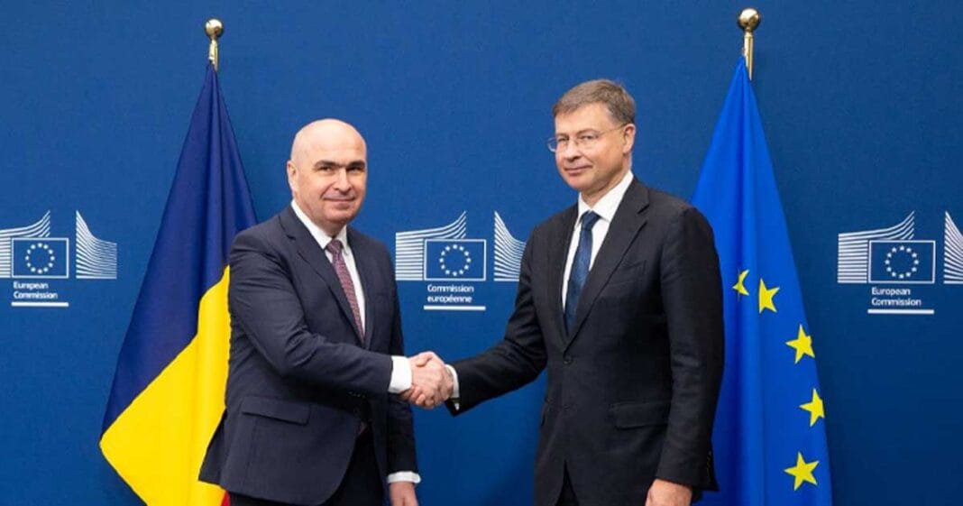Ilie Bolojan Si Valdis Dombrovskis Ue 001 Comisarul european Valdis Dombrovskis în vizită oficială la București pentru discuții despre PNRR și bugetul României