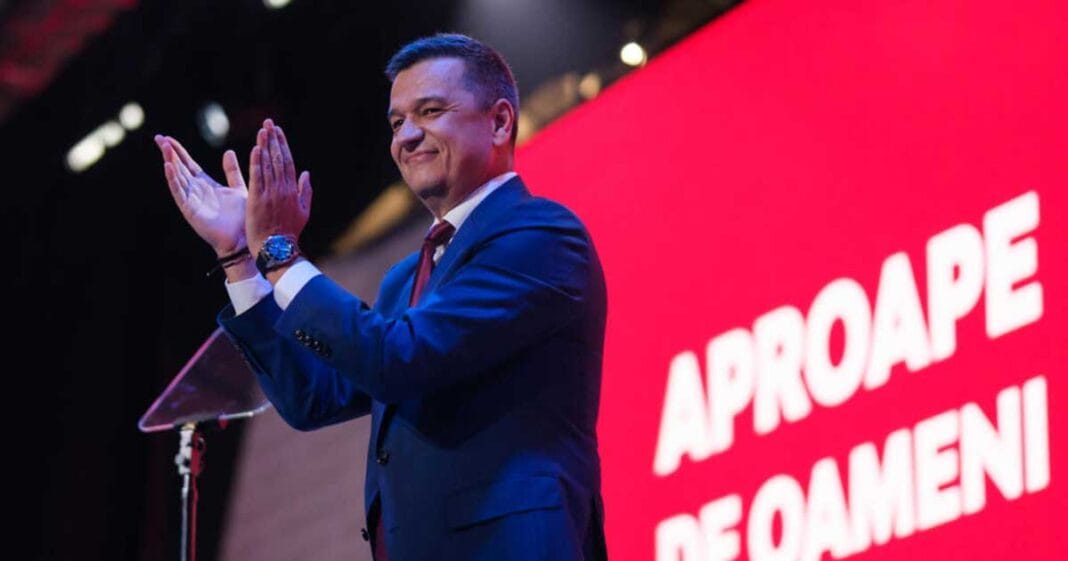 Sorin Grindeanu în timpul discursului de la Congresul Extraordinar PSD de la Romexpo București, noiembrie 2025, după alegerea ca președinte cu 99% din voturi