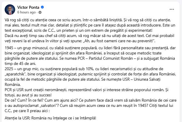 Victor Ponta Postare Facebook Despre Usr