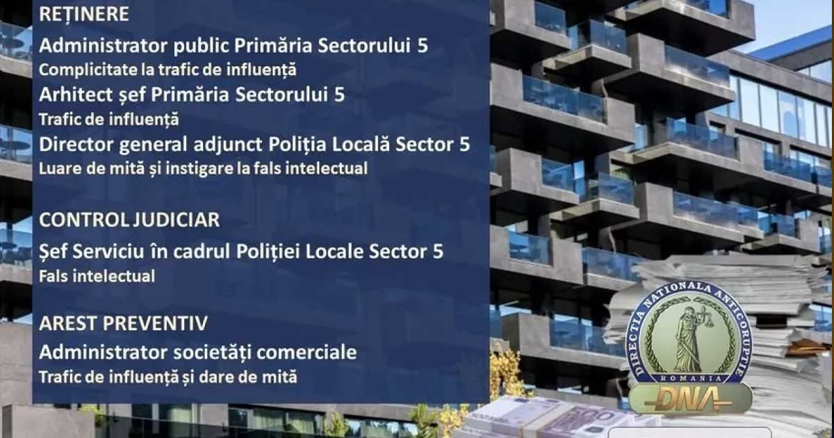 DNA, Primăria Sectorului 5, corupție imobiliară, arestări București, trafic de influență, dosare corupție