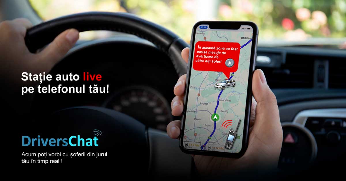 driverschat pe smartphone afisand butonul de transmisie pentru comunicare vocala intre soferi in trafic 097019 Interfața aplicației DriversChat pe smartphone, afișând butonul de transmisie pentru comunicare vocală între șoferi în trafic, octombrie 2025