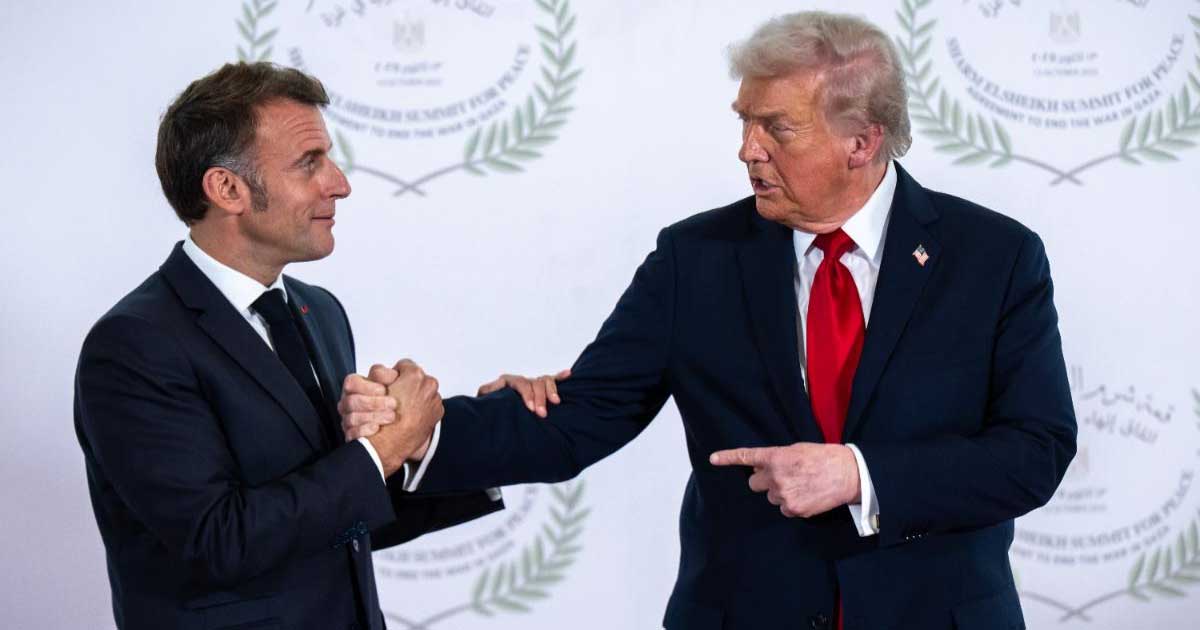 Emmanuel Macron și Donald Trump la întâlnire bilaterală, discuții despre relațiile transatlantice și sancțiuni împotriva cetățenilor europeni, februarie 2026