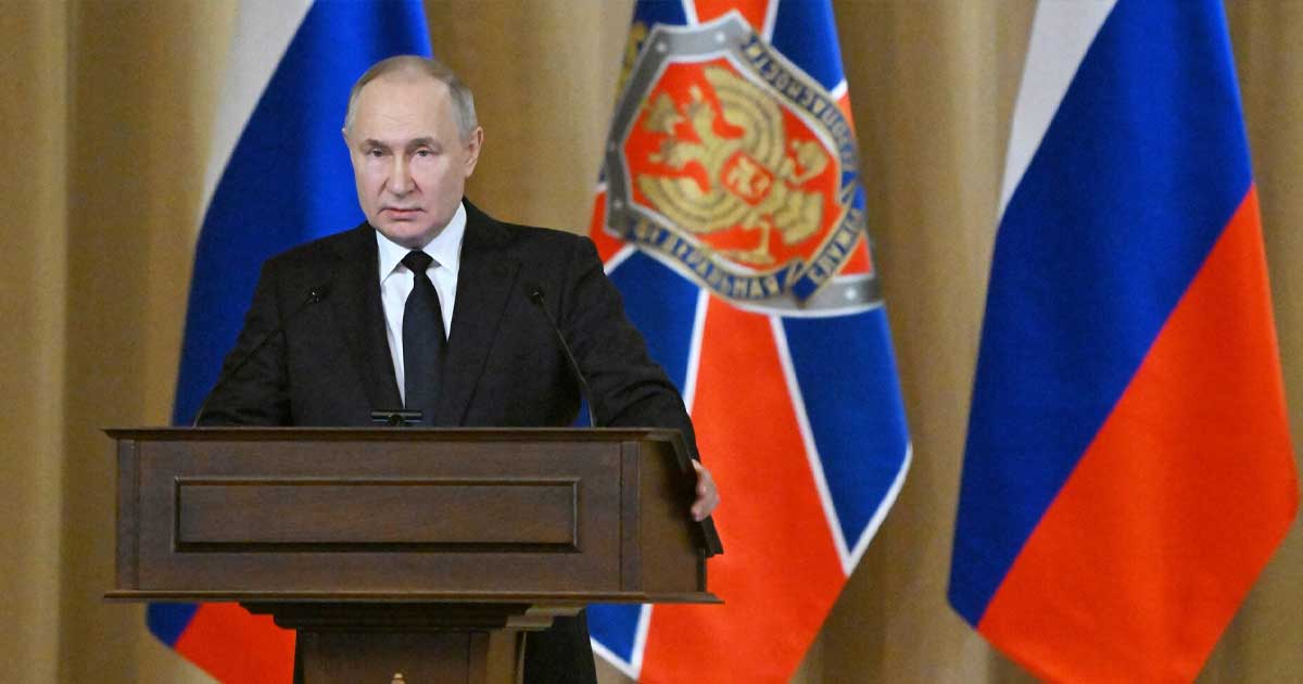 Vladimir Putin în timpul discursului în fața oficialilor FSB despre securitatea infrastructurii energetice rusești, februarie 2026