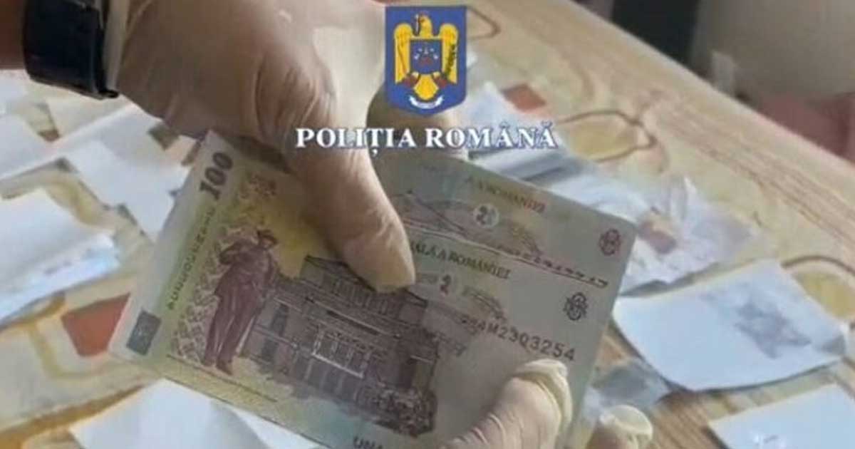 Bancnotă falsă de 100 de lei descoperită de polițiștii din Mehedinți în urma percheziției din Drobeta-Turnu Severin, martie 2026