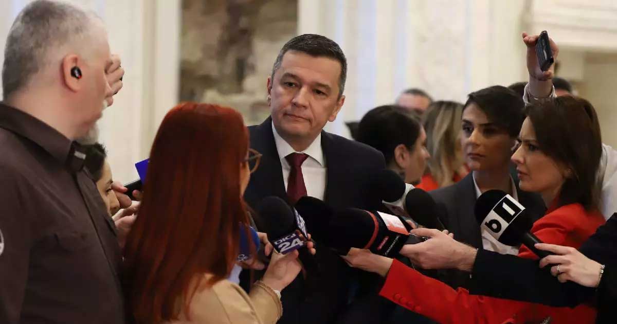 Sorin Grindeanu și Ilie Bolojan la întâlnirea liderilor coaliției de guvernare, Palatul Parlamentului, București, martie 2026