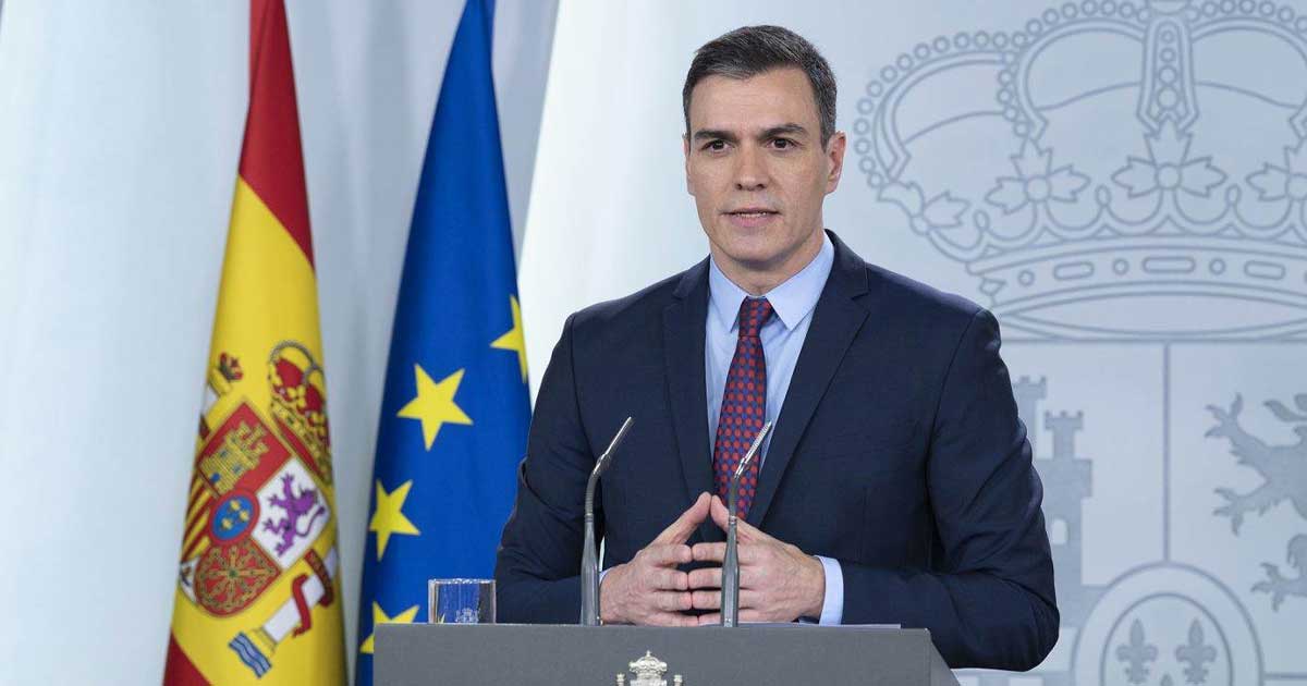 Pedro Sánchez, prim-ministrul Spaniei, la conferință de presă despre refuzul bazelor militare pentru operațiuni SUA în Iran, Palacio de la Moncloa, Madrid, martie 2026