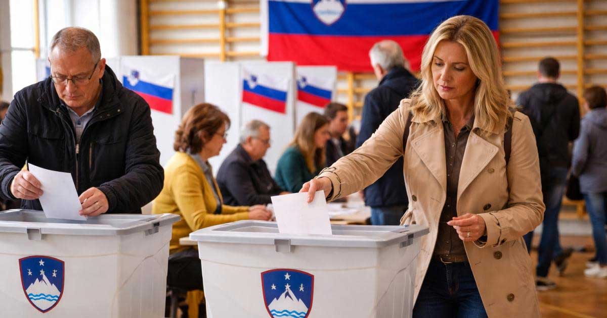 Premierul sloven Robert Golob votează la o secție de votare din Ljubljana în timpul alegerilor parlamentare din Slovenia, 22 martie 2026