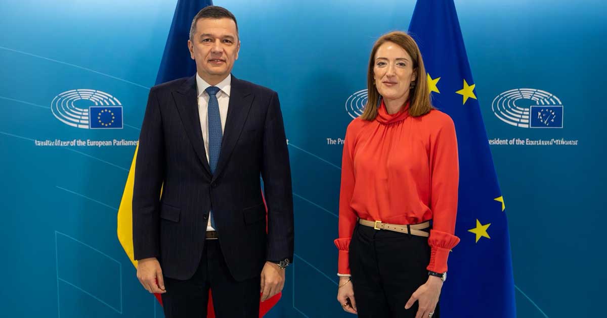 sorin grindeanu s a dus la bruxelles si le a explicat oficialilor europeni care este problema cu ilie bolojan 058577 Sorin Grindeanu și Roberta Metsola la întâlnirea de la Bruxelles, Parlamentul European, martie 2026