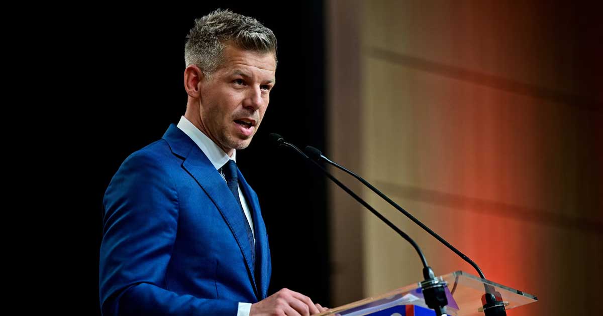 Péter Magyar, liderul TISZA, în conferința de presă de după câștigarea alegerilor parlamentare din Ungaria, Budapesta, 13 aprilie 2026