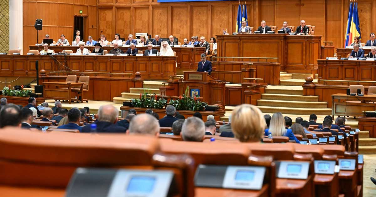 Palatul Parlamentului din București, sesiune plenară, vedere exterioară, criză politică coaliție, 2026
