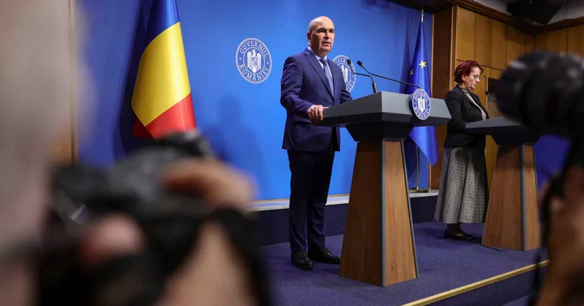 Premierul Ilie Bolojan la conferință de presă la Palatul Victoria, București, după demisia miniștrilor PSD, aprilie 2026