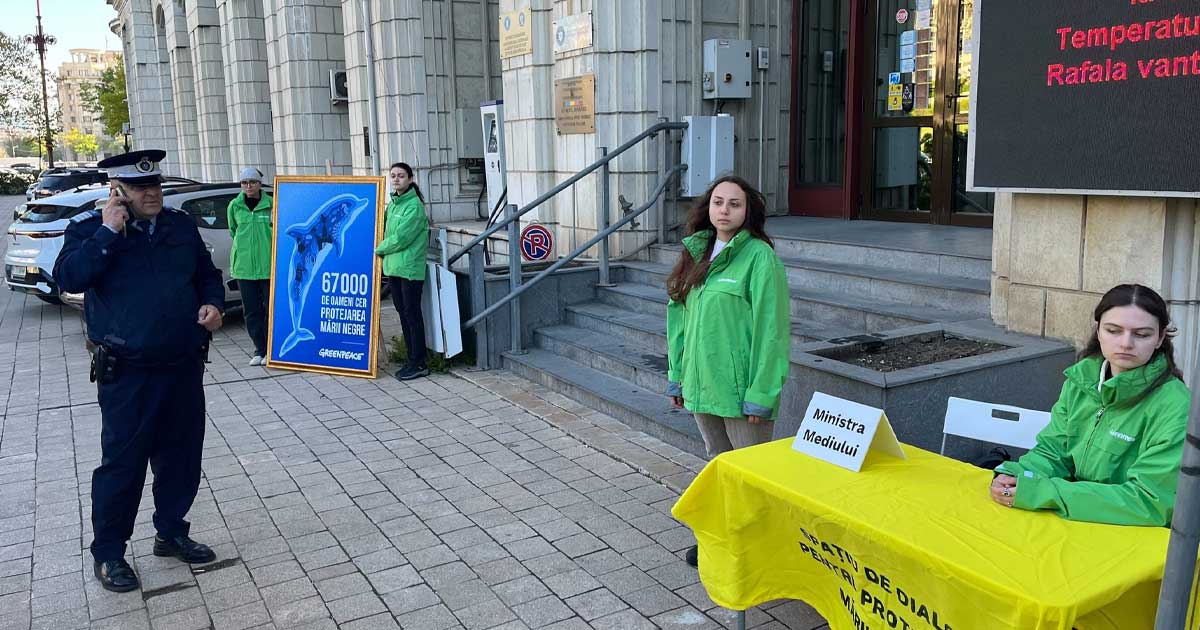 protest greenpeace la ministerul mediului ca sa blocheze neptun deep 725982 Activiști Greenpeace România protestând în fața Ministerului Mediului din București împotriva proiectului Neptun Deep, aprilie 2026
