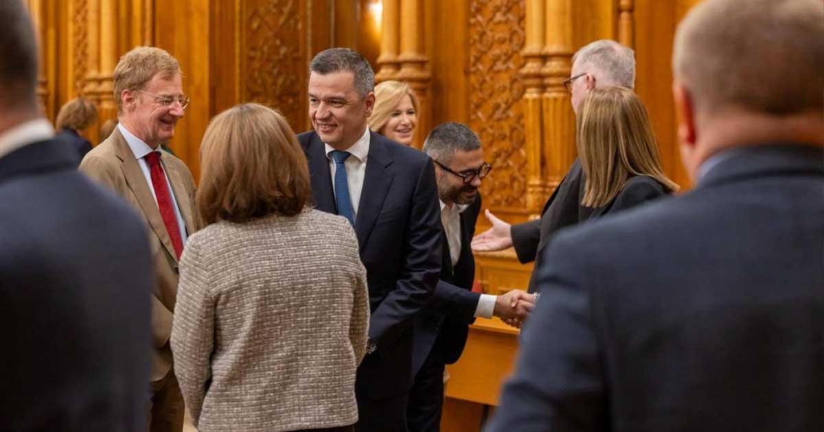 Sorin Grindeanu la întâlnirea cu ambasadorii statelor membre UE la București, mai 2026, după căderea Guvernului Bolojan