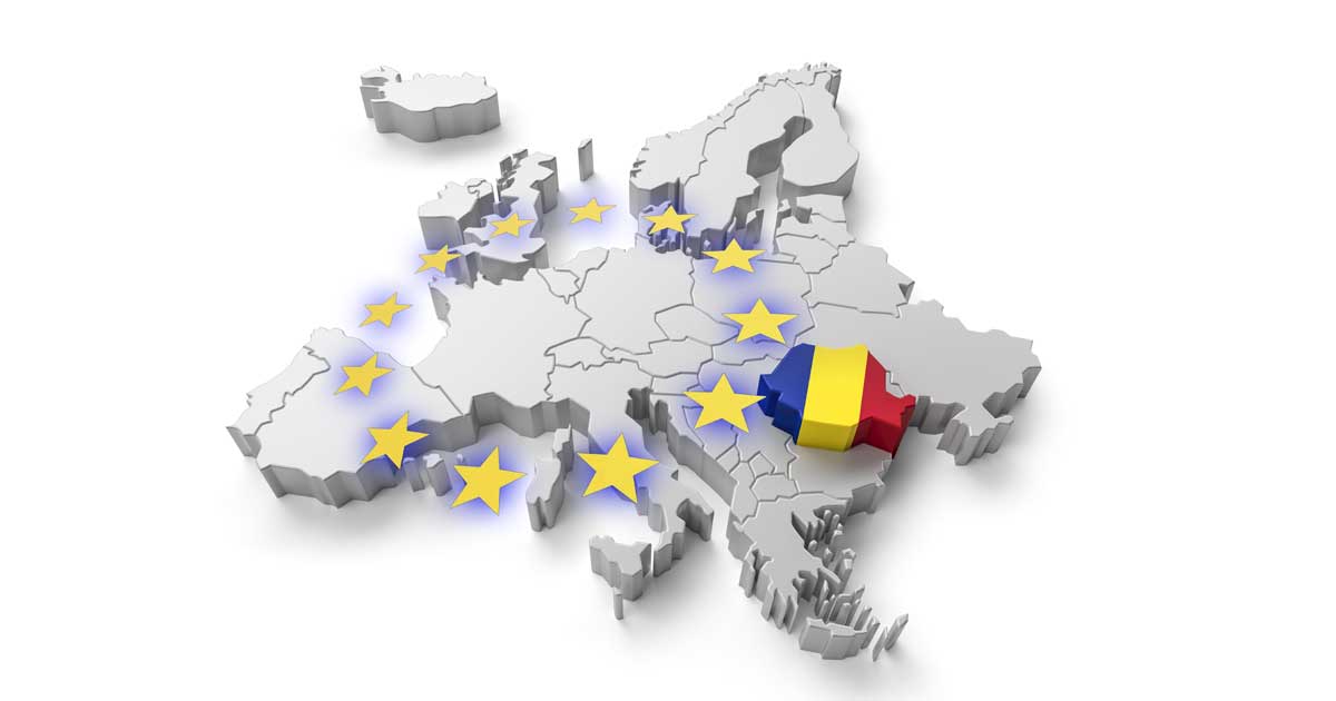 Steagul României alături de drapelul Uniunii Europene, simbol al relației României cu structurile europene în contextul crizei politice din 2026