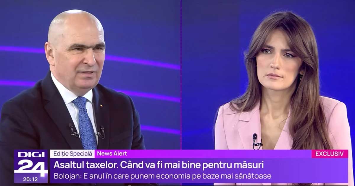 Ilie Bolojan, premier interimar, alături de sigla Digi Romania, contract de 196 milioane euro prin programul SAFE, iunie 2026
