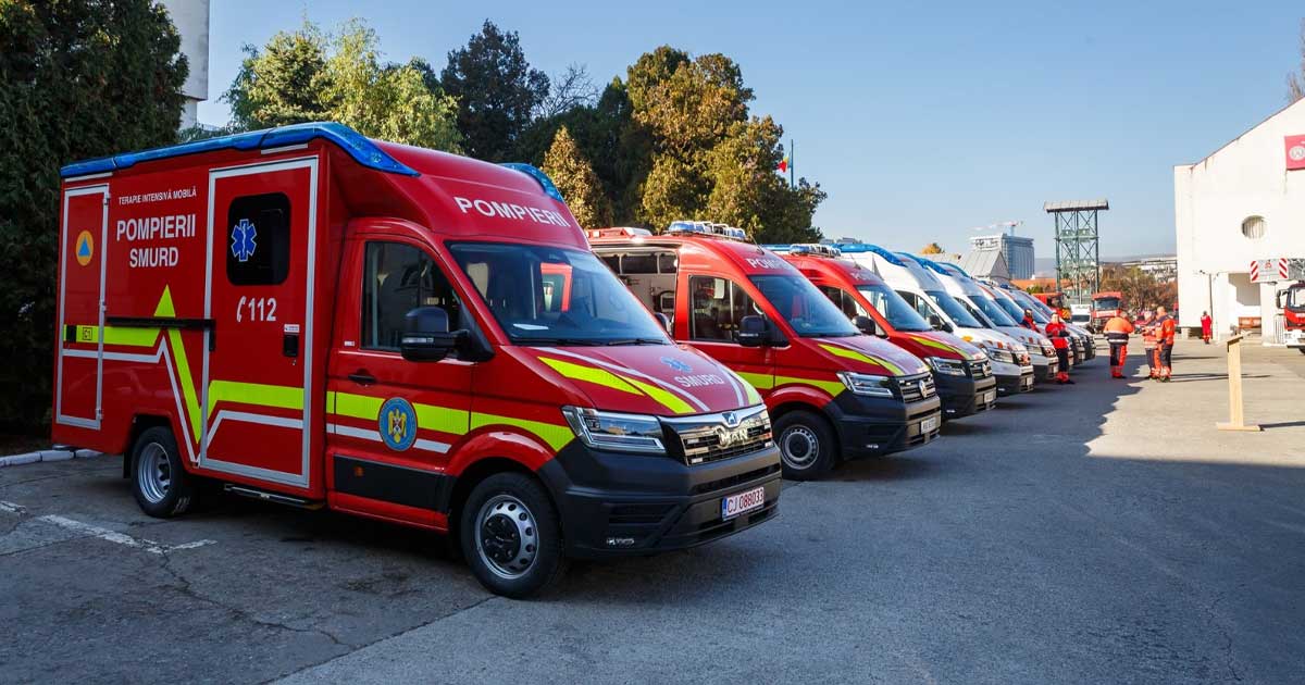 Ambulanță SMURD la Tulcea, pregătită pentru preluarea răniților de pe nava Gas Lisbon, iulie 2026