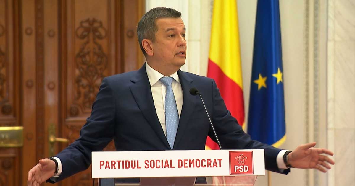 Sorin Grindeanu, președintele PSD, în timpul unei declarații despre criza politică din România, iulie 2026