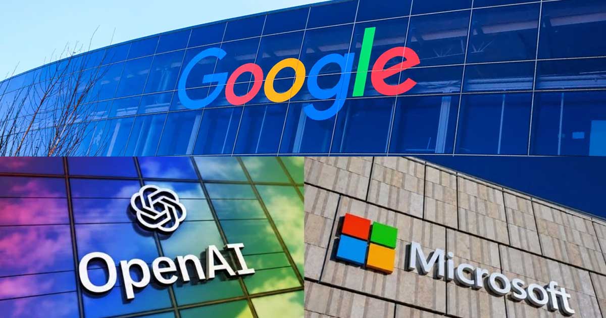 Logo-uri Google, Microsoft și OpenAI pe fundal digital, simbol al avertismentului privind atacurile cibernetice bazate pe inteligență artificială, august 2026