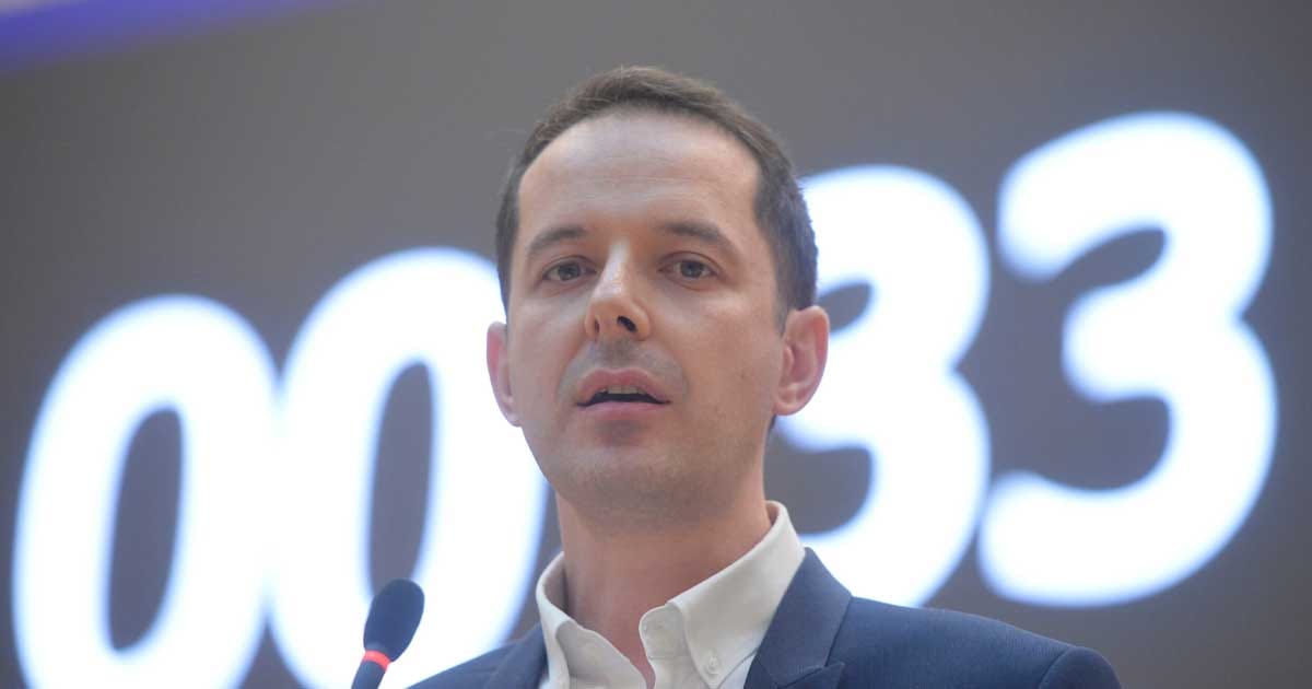 Cristian Seidler, purtătorul de cuvânt al USR, în conferință de presă la sediul partidului, august 2026