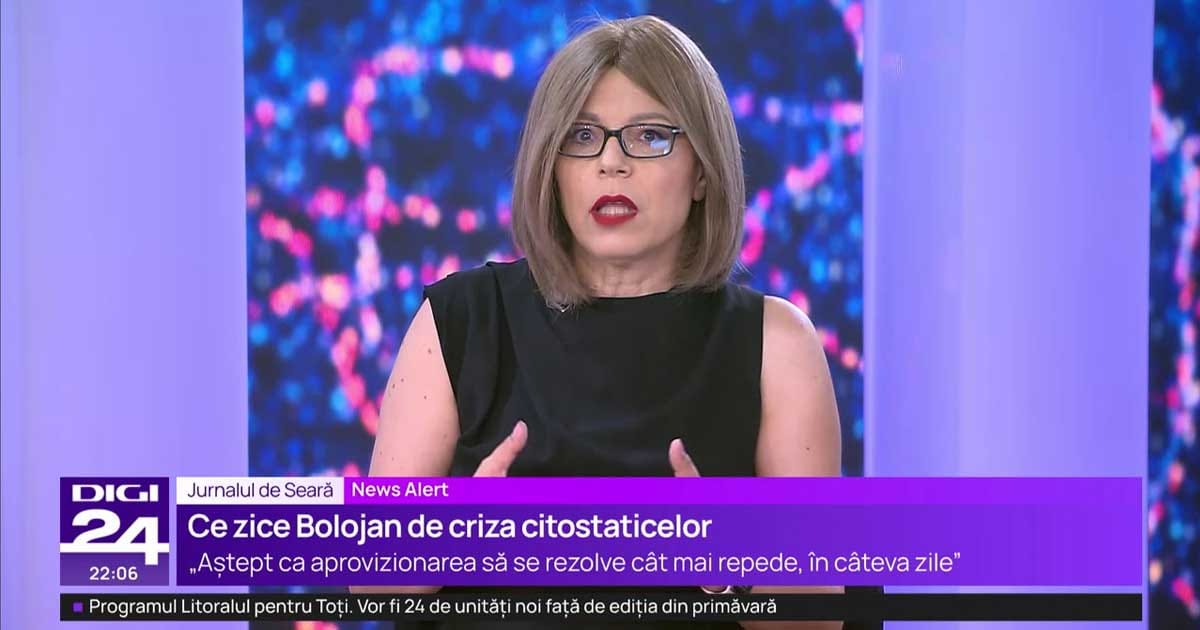 Jurnalista Liliana Ruse în platoul Digi24, discutând despre lipsa citostaticelor pentru tratamentul oncologic, august 2026