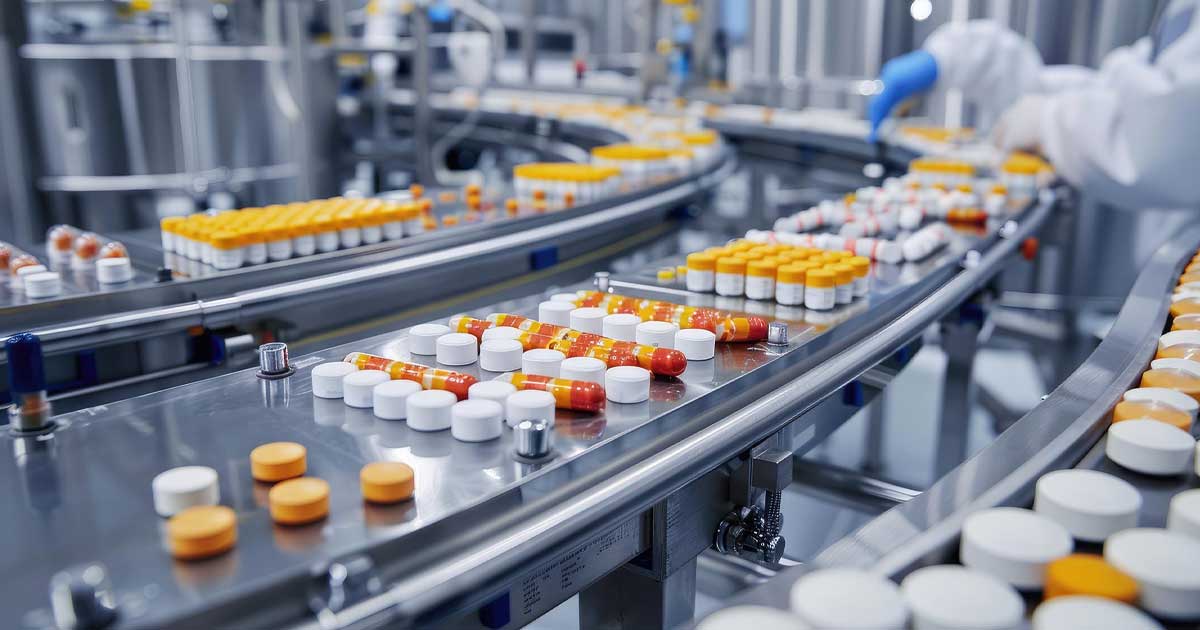 Linie de producție a medicamentelor într-o fabrică farmaceutică din România, august 2026