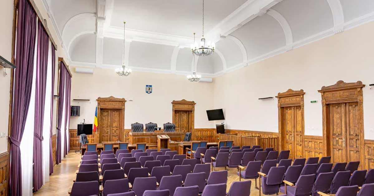 Sala Curții de Apel Alba Iulia, unde a fost judecată cererea de arestare a procurorului Bucurică, august 2026