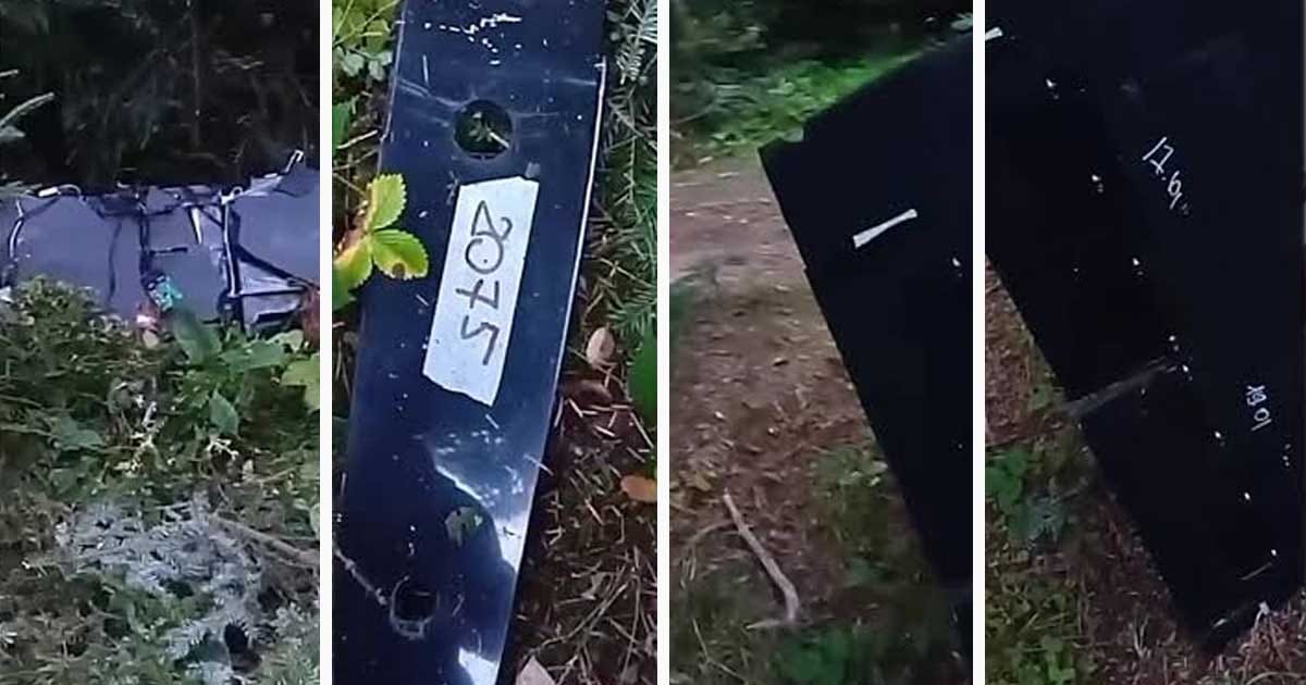 Resturile unei drone prăbușite într-o pădure lângă Solca, județul Suceava, după alertele cu drone din septembrie 2026