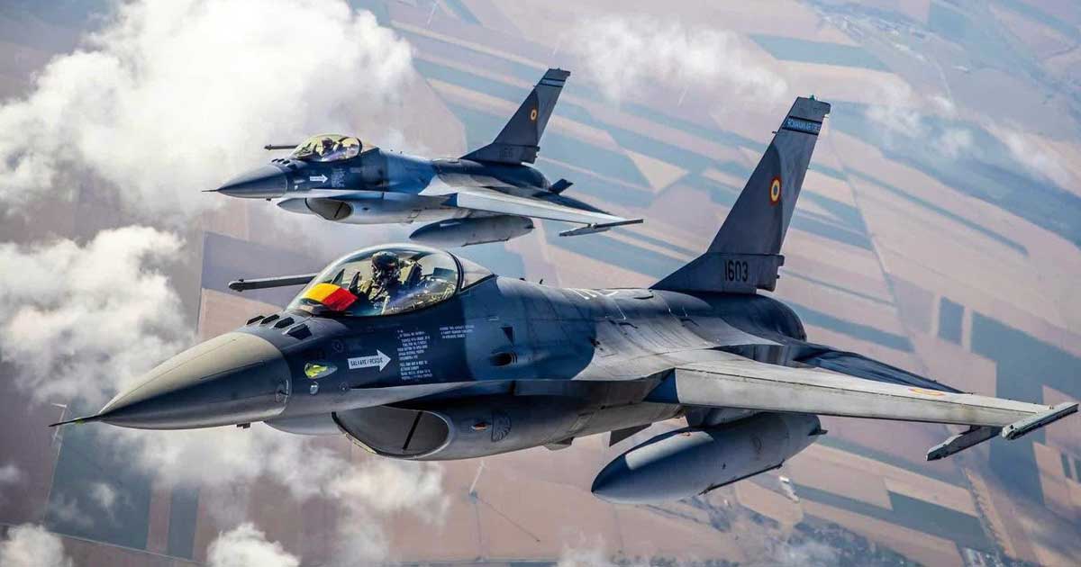 Aeronavă F-16 a Forțelor Aeriene Române în zbor de patrulare la granița cu Ucraina, Tulcea, 2026