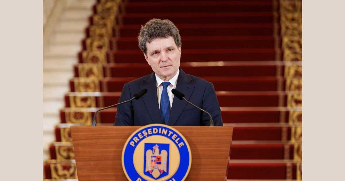 Președintele Nicușor Dan în timpul unei declarații de presă despre desemnarea lui Siegfried Mureșan ca premier, septembrie 2026