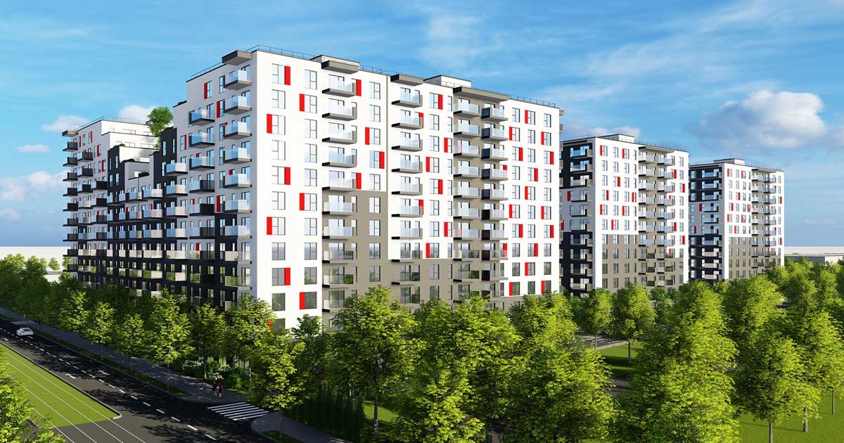 Bloc de apartamente nou construit într-un cartier rezidențial din România, 2026
