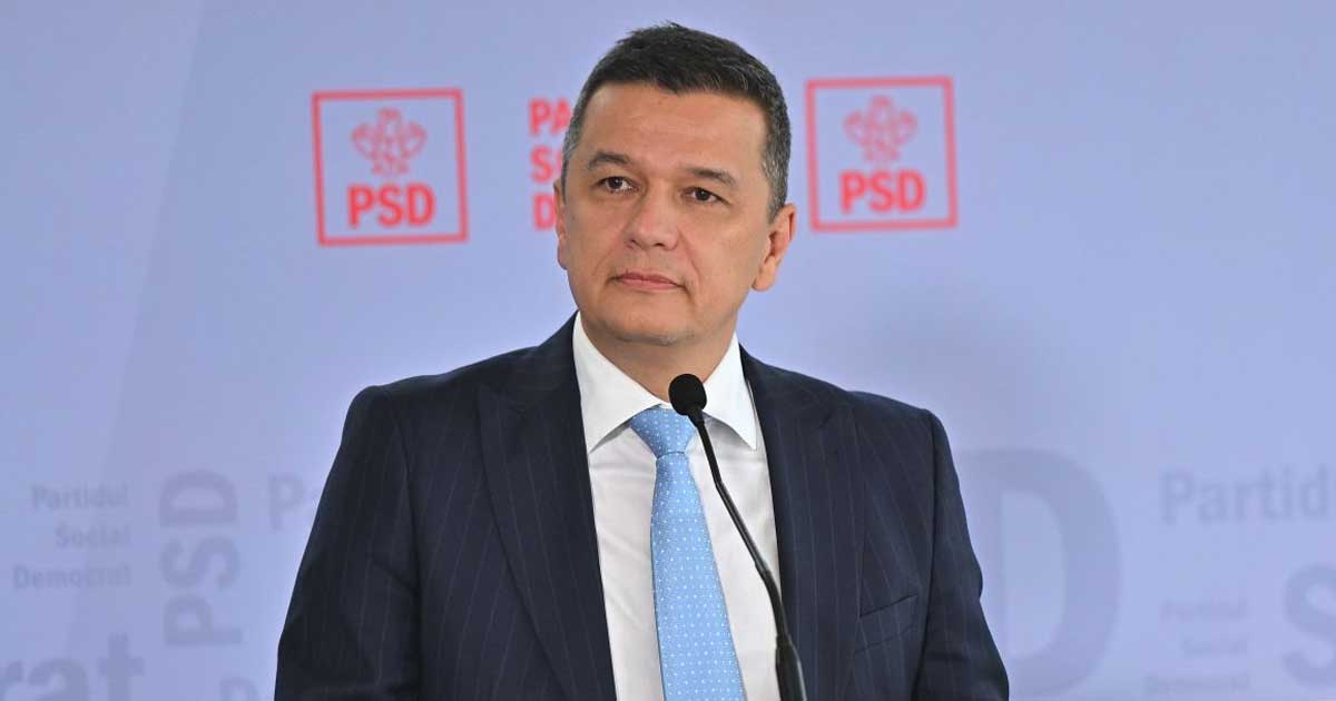 Sorin Grindeanu, președintele PSD, face declarații la Palatul Parlamentului după ședința Consiliului Politic Național, septembrie 2026