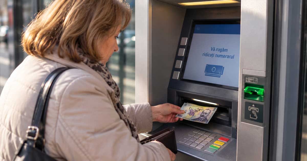 Bancomat la care un client introduce o sumă personalizată pentru retragerea de numerar, după votul din Senat, 2026